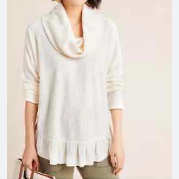 Anthropologie Maeve Ivory Cowl Neck Peplum Thin Knit Long Sleeve Top - Picture 13 of 13
